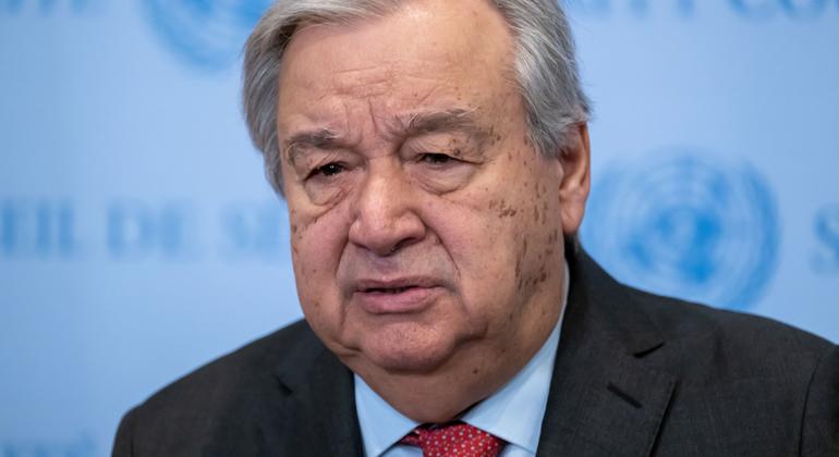 联合国秘书长古特雷斯向记者发表谈话。